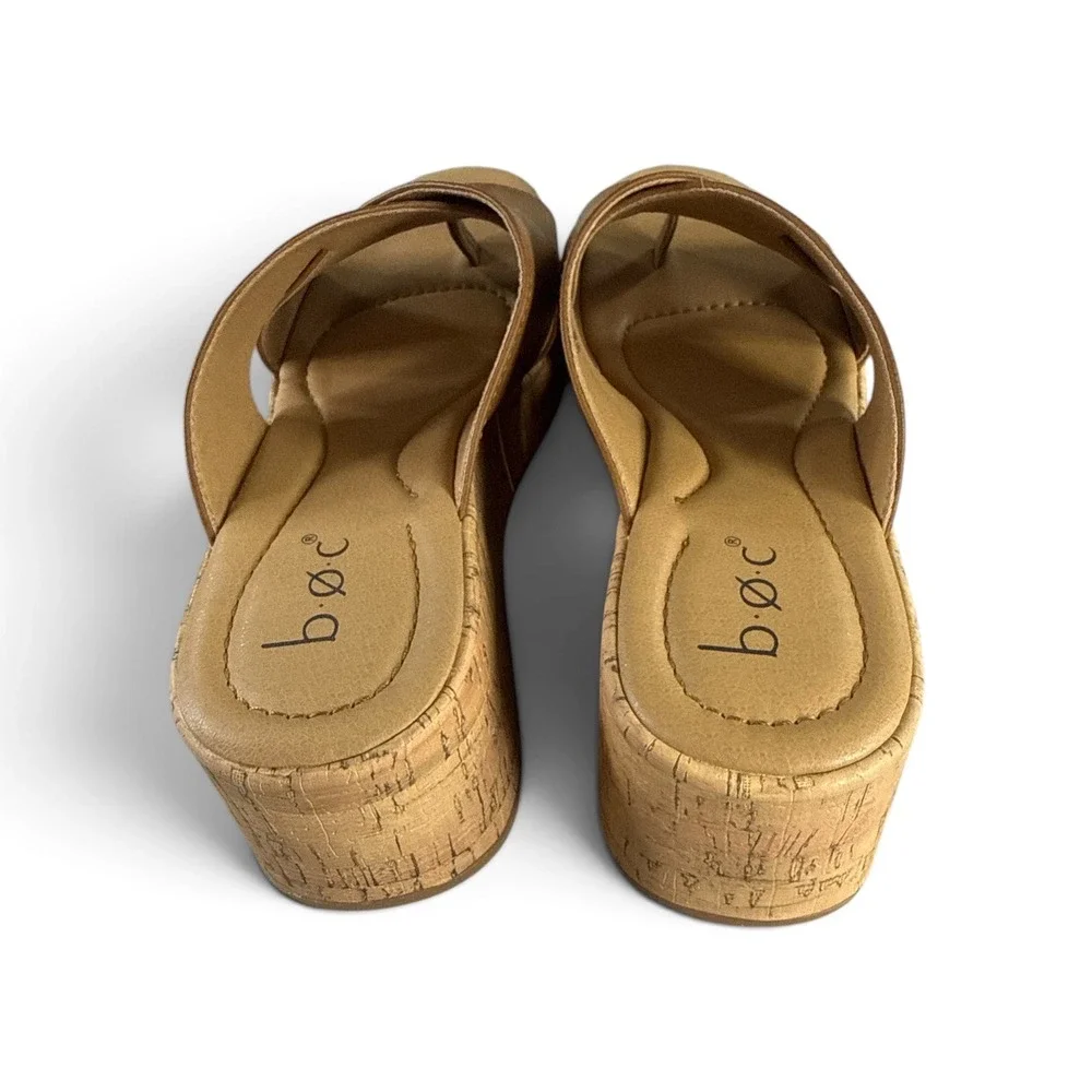 b.o.c. Born Concept Womens Tan Brown Cork Wedge Toe Loop Sandals BC0034216 9M
